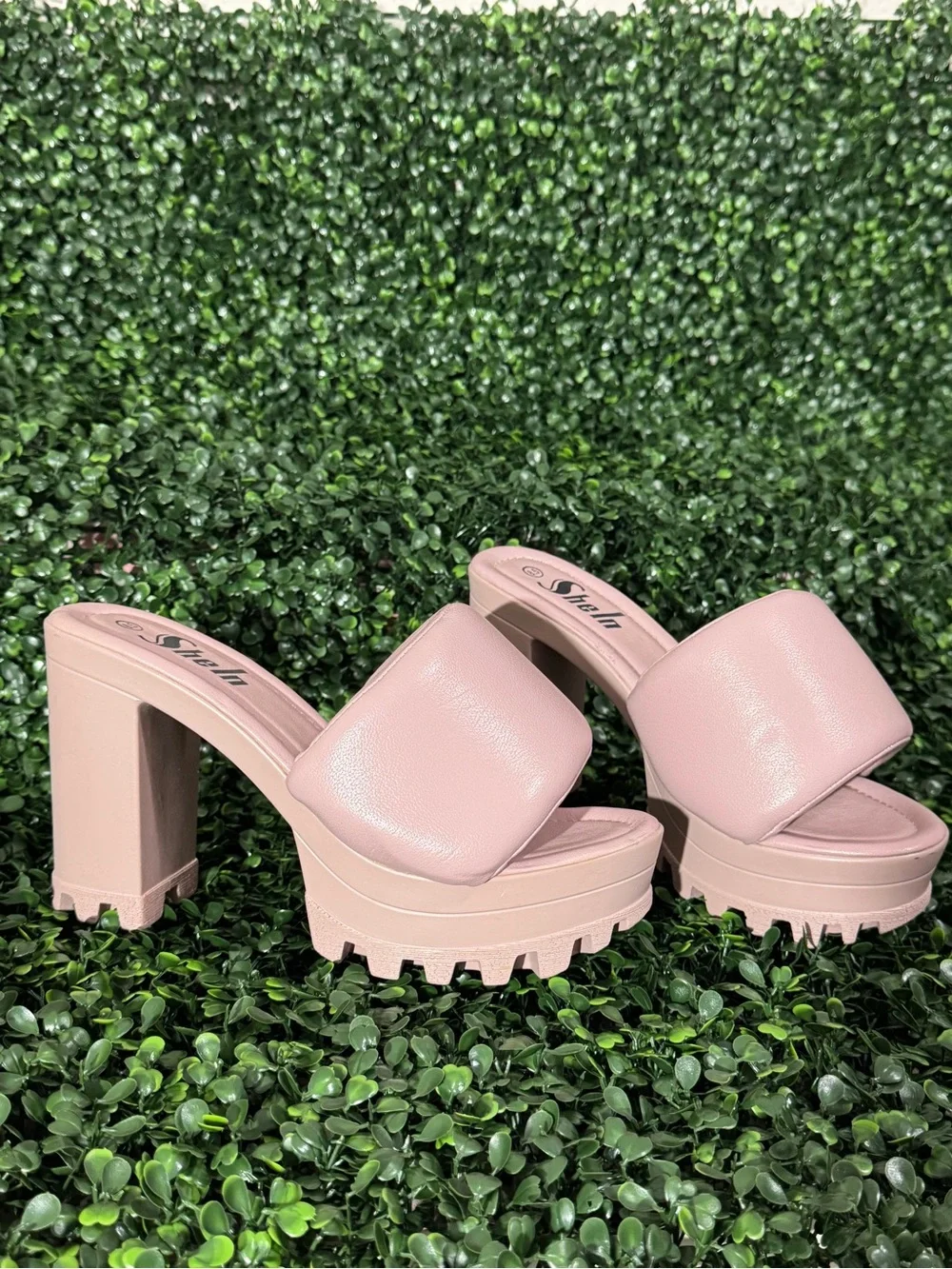 SHEIN Light mauve Pink Platform Slide Heels for Women